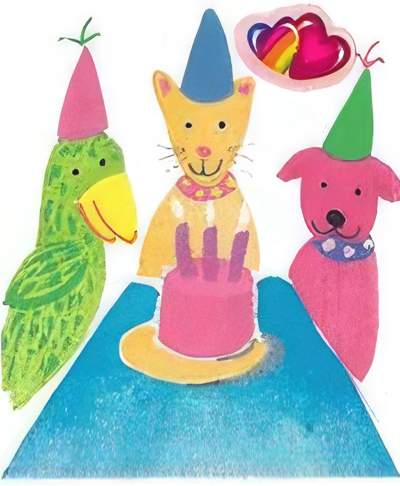 Illustration of pets having a party